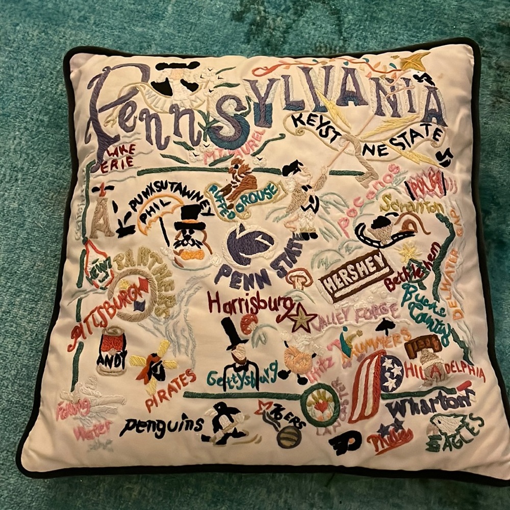 Pennsylvania Embroidered Catstudio State Pillow